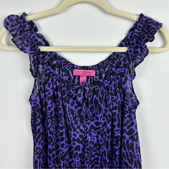 Y2K Betsey Johnson Intimates purple leopard babydoll top night ruffle detail S - Picture 2 of 8